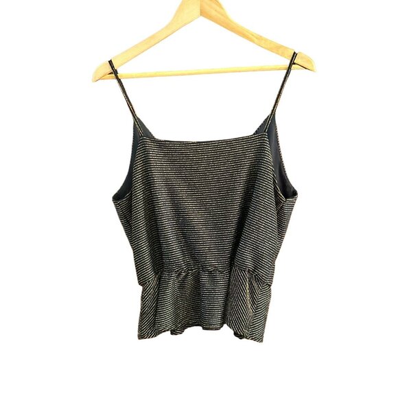 Shinestar Women's Black Gold Metallic Striped Peplum Top Size Large Y2k 1990s - Picture 3 of 5